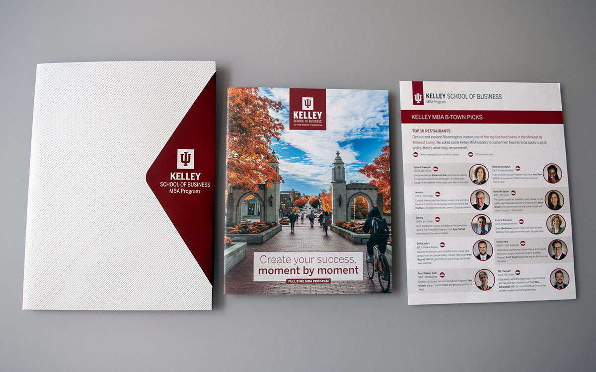 Higher education MBA viewbook, folder, and information sheet