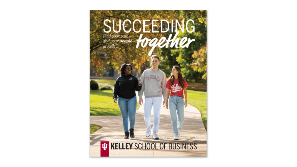Cover of the Undergraduate viewbook showing three students walking together outside in casual clothes