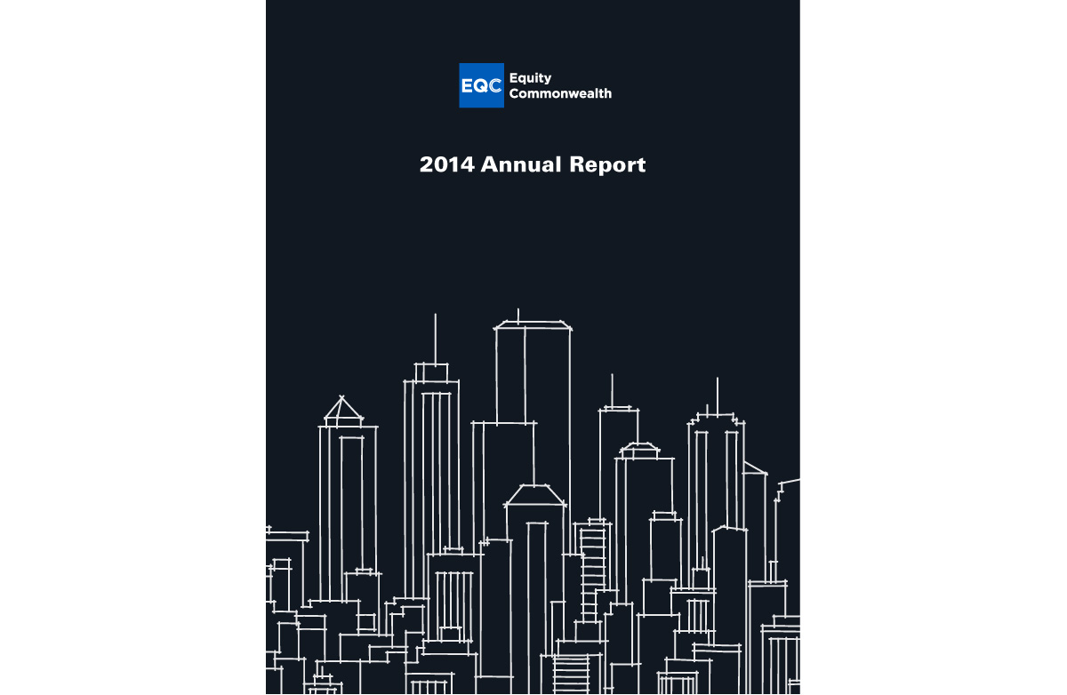 EQC Annual Report Cover showing white city skyline outline on black background