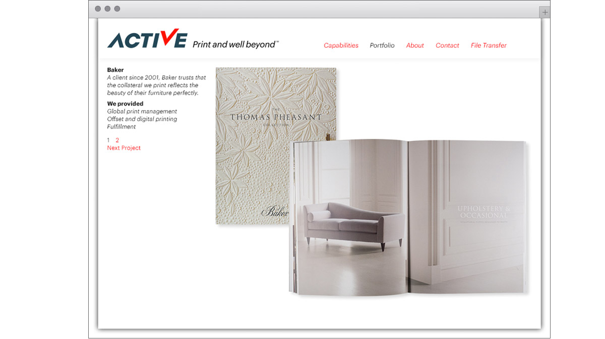 Active website displaying a high end print project