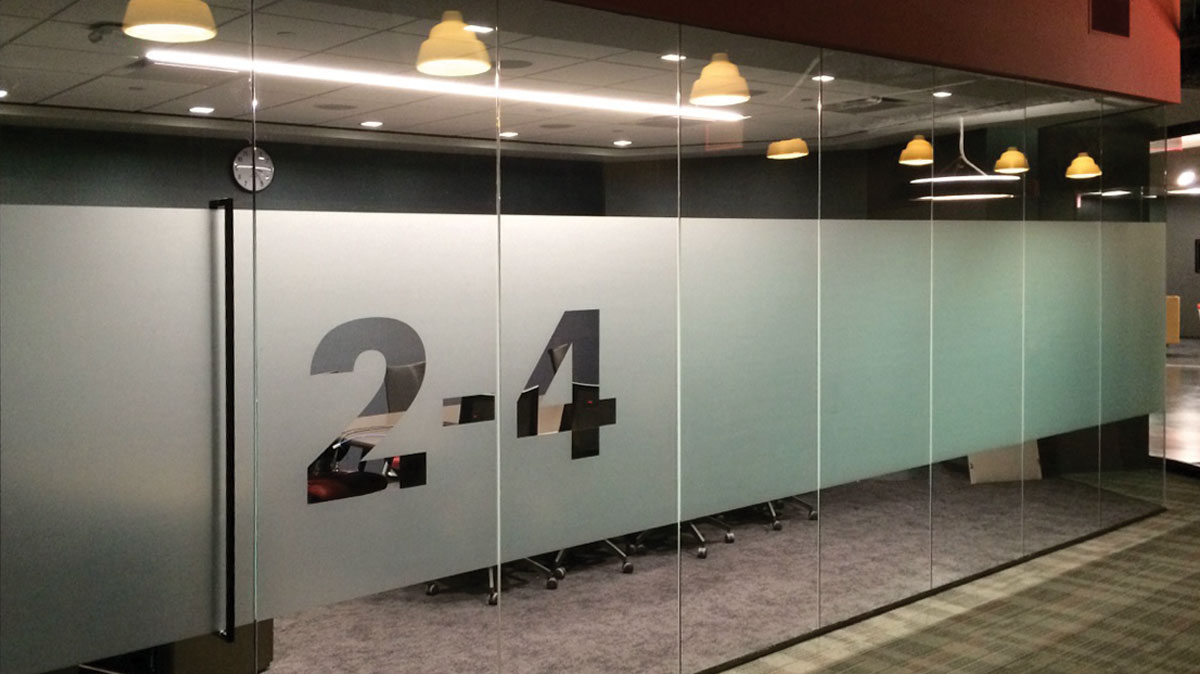 ITW Innovation Center conference room with frosted glass number