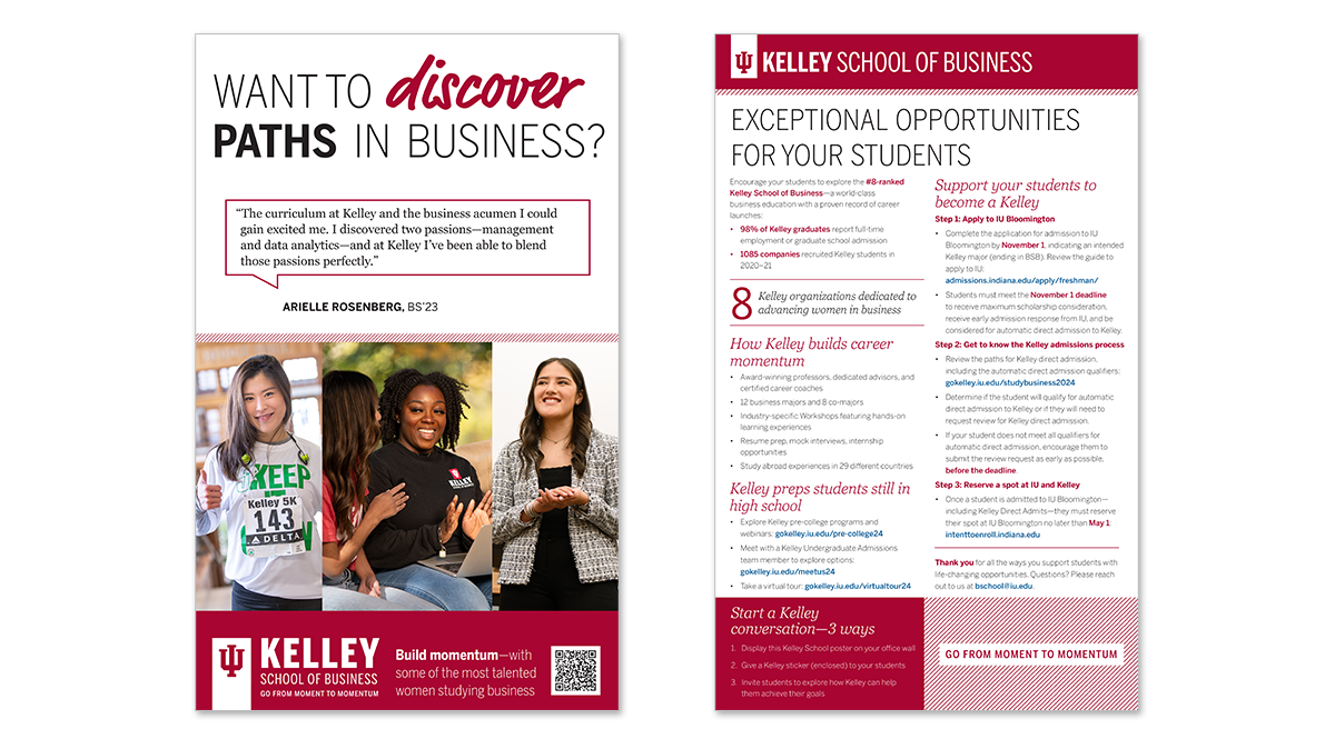 Front and back of poster showing female ugrads and opportunities for female students