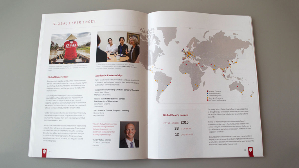 Kelley Annual Report interior spread showing the locations of Global Dean's Council members