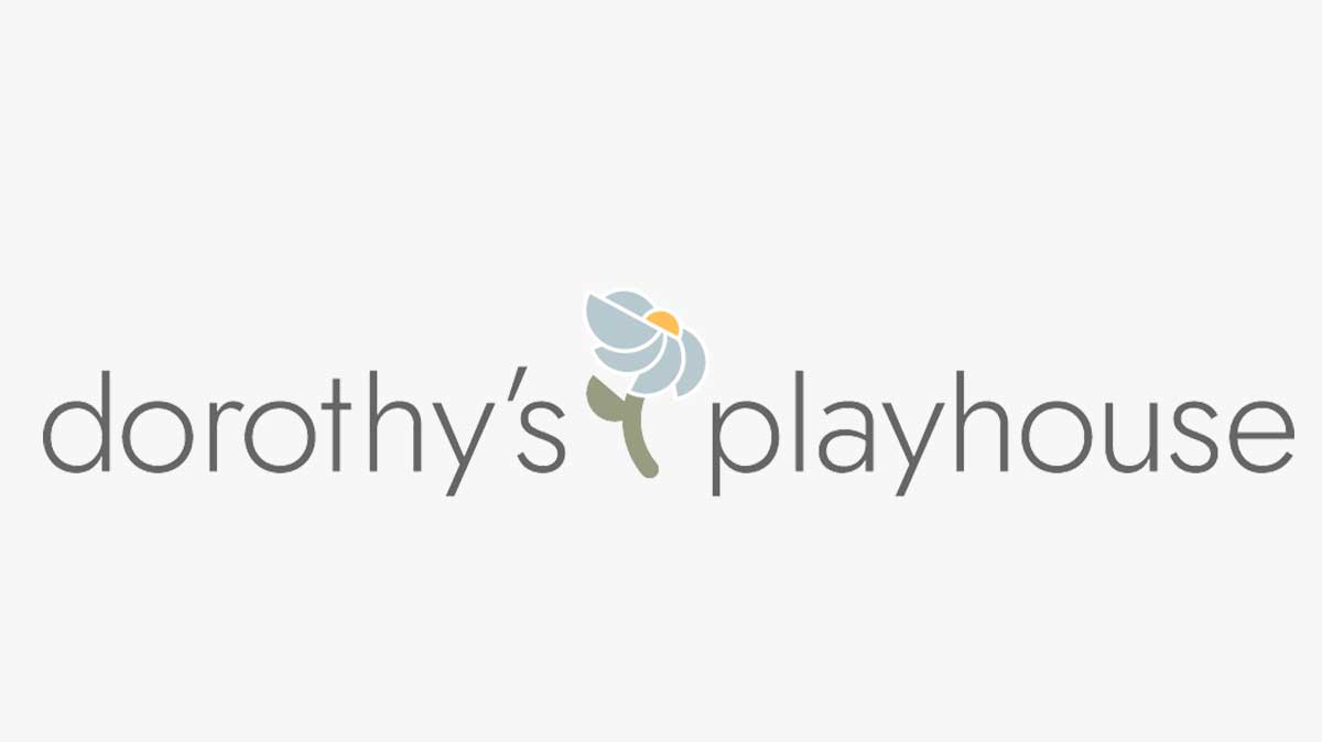 Color logo of Dorothy's Playhouse with Bauhaus san serif font and geometric floral logo mark.