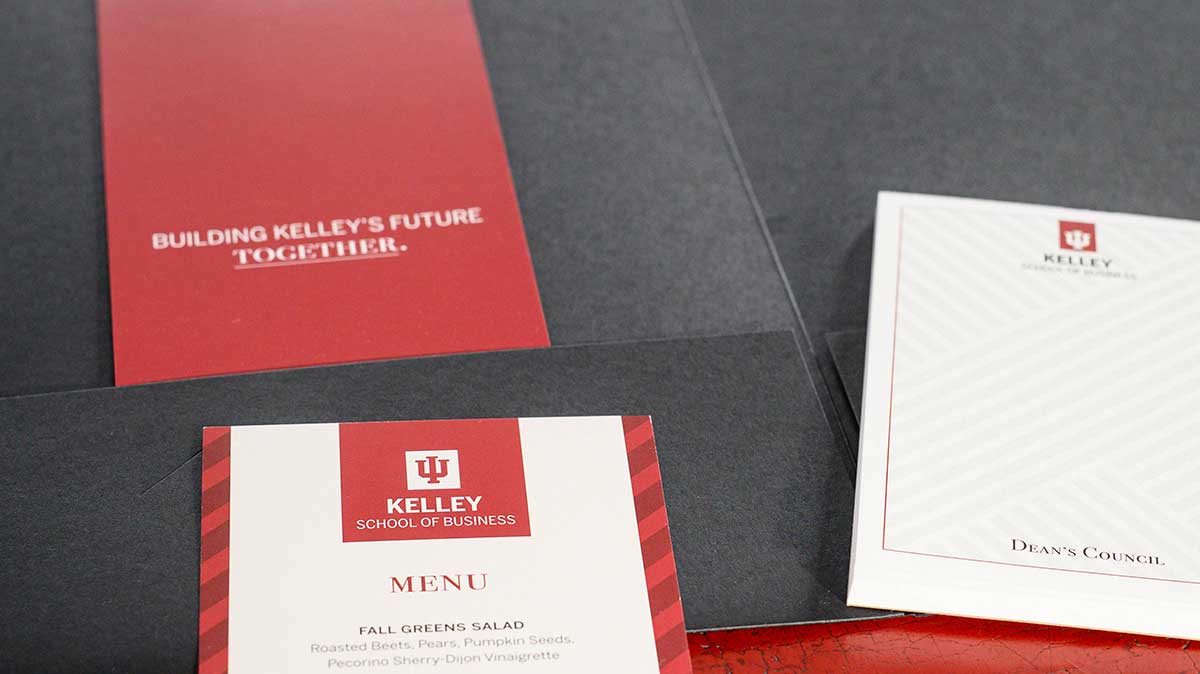 Business School Donor Event Menu and Swag