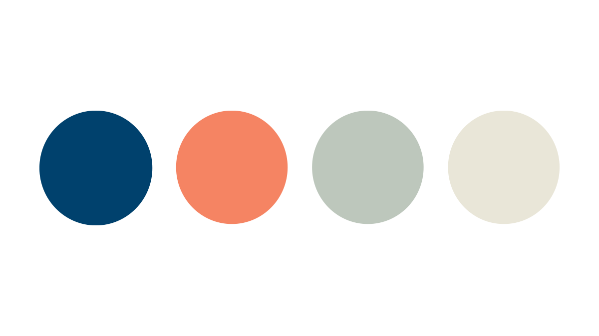 Four colored circles: Blue, coral, sage and beige